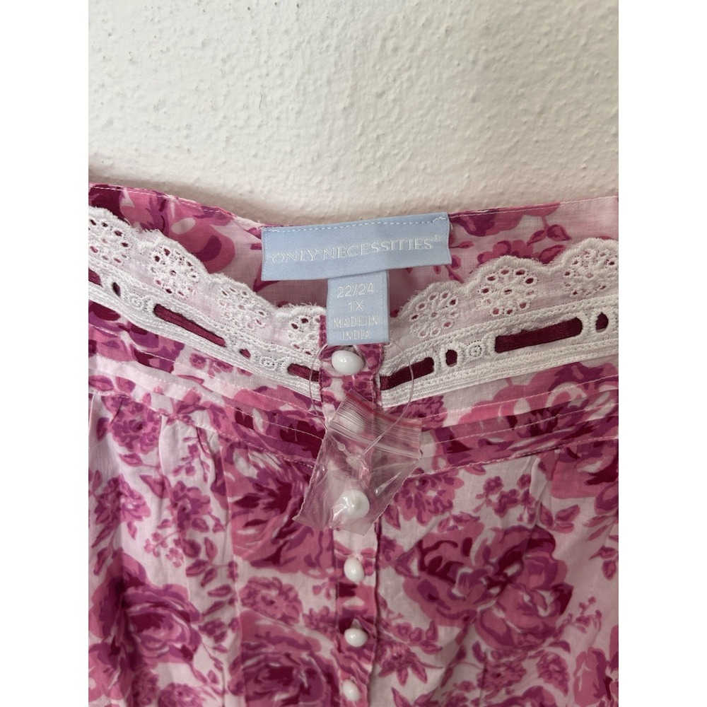 Only Necessities Plus Size 1X 22/24 Short 2-Piece Cabbage-Rose Peignoir Set - Picture 8 of 10